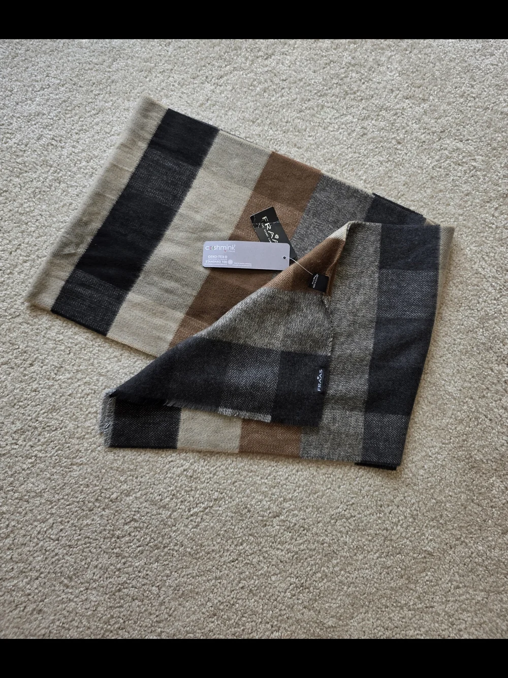 Fraas Men's Striped Wool-Blend Scarf in Black, Brown & Cream